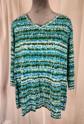 Studio Works W 2X blouse multicolor striped 3/4 sleeve V-neck 100% cotton nice - Изображение 1 из 4