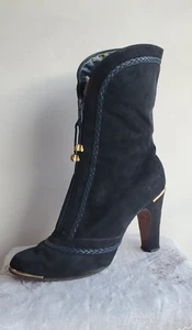 Vintage Amano Blue Suede Braided Leather Zip up Boot Sz 4B Cosplay  - Picture 1 of 9