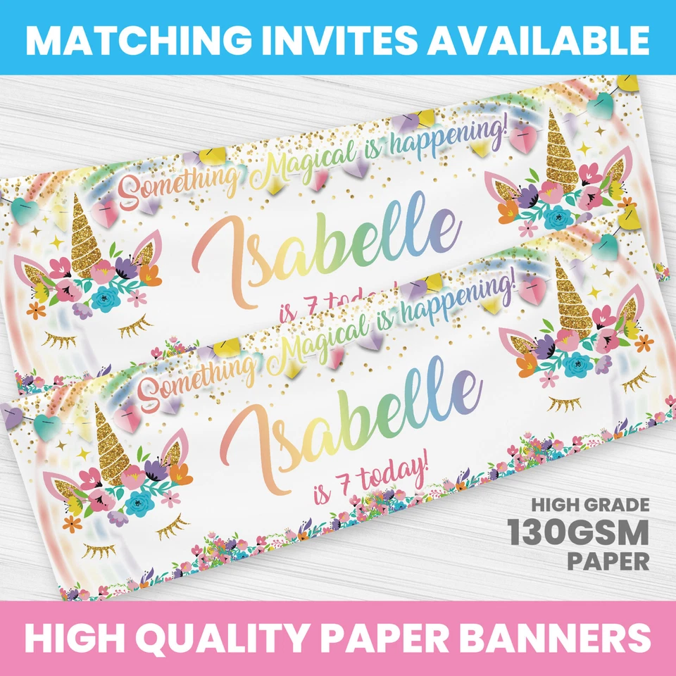 BANNER DE CUMPLEAÑOS UNICORNIO PERSONALIZADO CUALQUIER NOMBRE BANNERS FIESTA NIÑA Foto 1 de 1