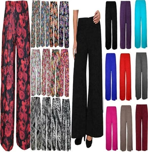 Women Ladies Plus Size Floral Print Palazzo Wide Leg Trousers Pants Uk 8-26 - Picture 1 of 22