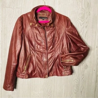 Wilson Cuero Marrón/Rojo Manga Larga Suave Chaqueta Abrigo Cuero Genuino Grande Foto 1 de 4