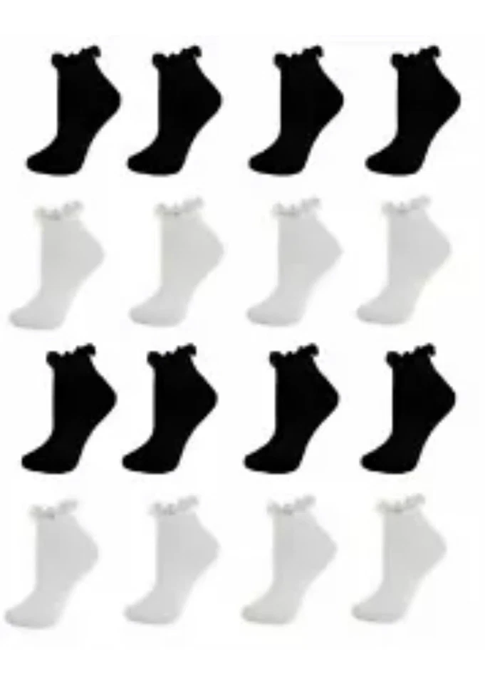 3 pairs Women's Frilly Ankle Trainer Socks Ladies Cotton Lace Anklet Black 4-7 - Image 1 of 1