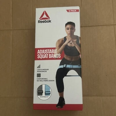2 Pack Reebok Light & Medium Resistance Adjustable Squat Bands Workout, NEW, NIB - Image 1 of 2