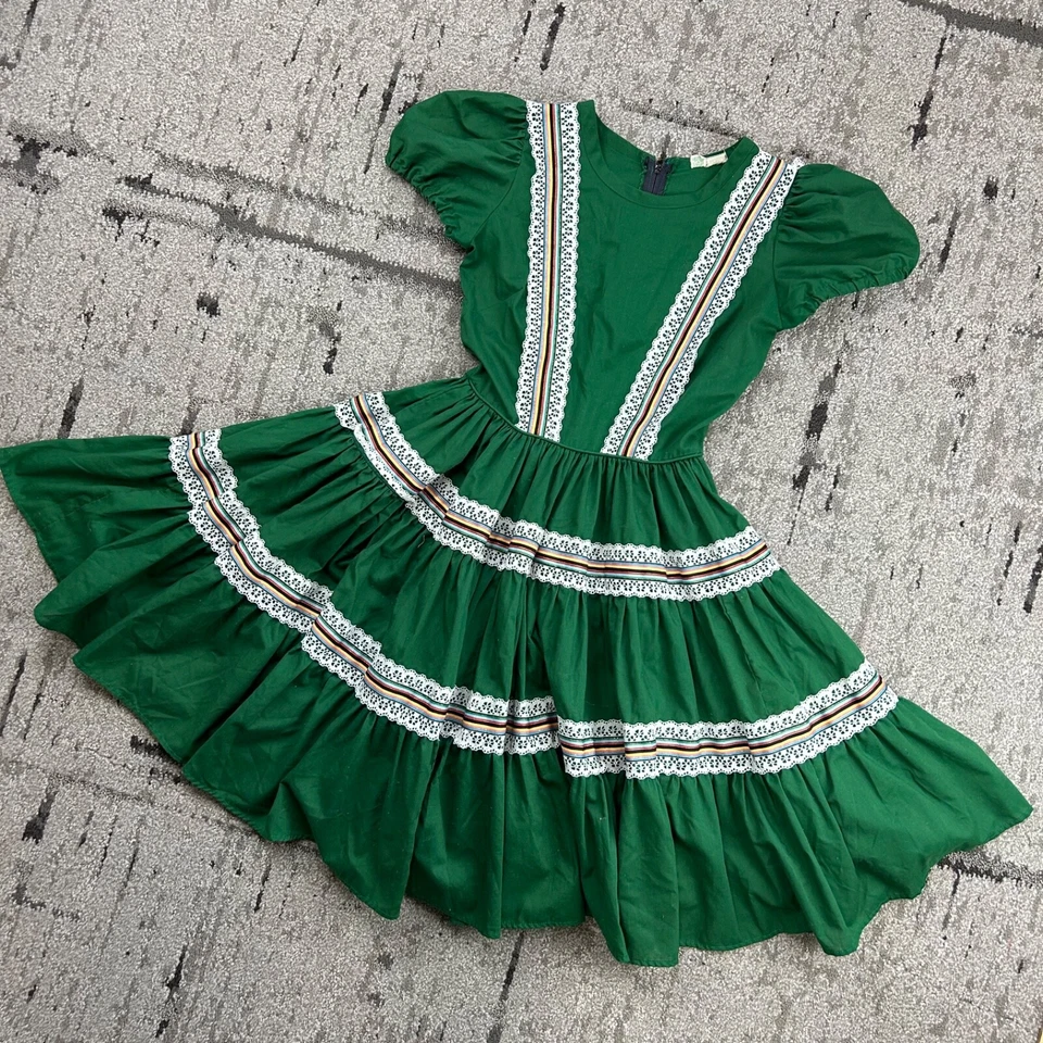 Vintage Square Dance Dress - Irish Dance or Oktoberfest Costume - Green S/M - Image 1 of 4