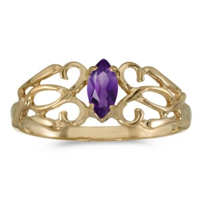 14k Yellow Gold Marquise Amethyst filigree Ring - Picture 1 of 2