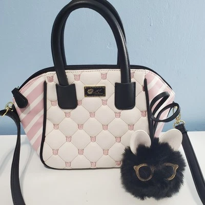LUV Betsey Purse Betsey Johnson Small Quilted White & Pink Kitty Cats Handbag  - Image 1 of 4