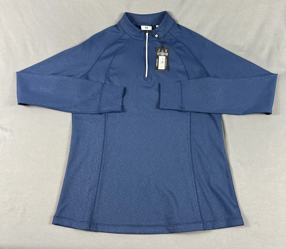 Pullover de golf FootJoy para mujer en relieve 1/4 cremallera pequeño azul marino nuevo con etiquetas precio de venta sugerido por el fabricante 115 USD LEER DEFECTUOSO Foto 1 de 4