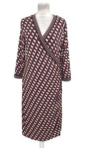 Hobbs Women's Dress Size 14 Red Blue White Mix Geo Print Wrap Jersey Used F1 - Picture 1 of 12