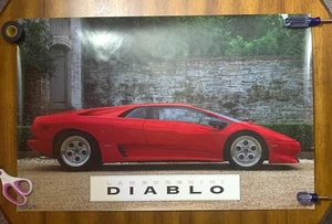 Póster enrollado vintage original 1992 rojo Lamborghini Diablo coche automóvil: 32x21 - Imagen 1 de 14