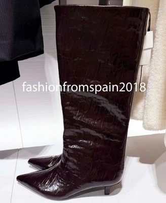 ZARA NEW WOMAN BOTAS DE SALTO GATINHO RACHADO VERMELHO BORGONHA 35-42 1037/610/022 - Imagem 1 de 3