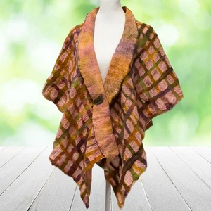 Handmade Nuno Felted Wrap Shawl Merino Wool Silk One Size Pink Green Artisan - Picture 1 of 12