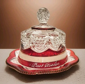 Antique EAPG Ruby Stain Flash Covered Butter Dish Starburst "To Mother" c. 1905 - Picture 1 of 12