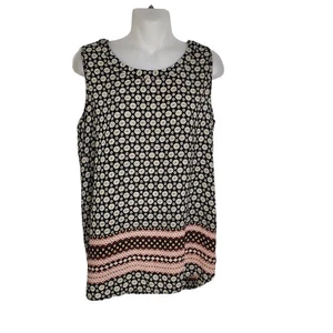 Pleione Womens Tunic Tank Top Medium Black Boho Geometric Scoop Neck Sleeveless - Picture 1 of 12