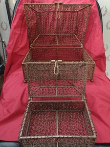 2 Vintage Messing Schachteln mit geflochtenem Kettenhemd aufklappbar und mit Deckel  - Bild 1 von 7