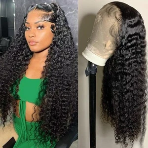 Deep Wave Lace Front Wigs Human Hair 180% Density Deep Curly Frontal Wig Glue... - Picture 1 of 8