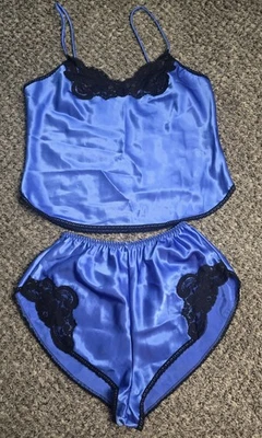 VINTAGE Farr West Silky Satin Lace Trim  Cami & High Cut Shorts USA M EUC - Image 1 of 4