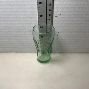 COCA COLA Miniature Drinking Glass Shot Glass Green Tint 3 Inches Tall, 2.5 oz - Picture 1 of 4