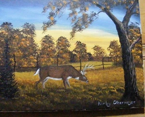 Original 11x14 Autumn Landscape Painting Grazing White Tail Buck Deer on Canvas - Bild 1 von 1