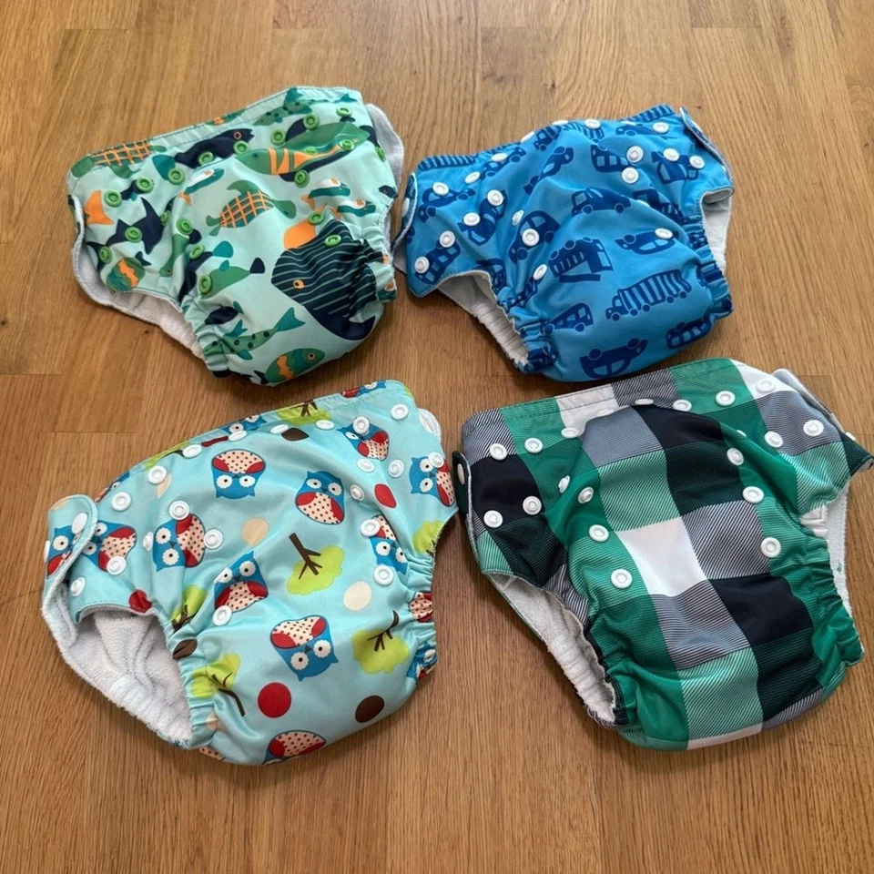 Lote de 4 capas de fraldas de pano estampadas verde azul Sunbaby TAMANHO ÚNICO - Imagem 1 de 4