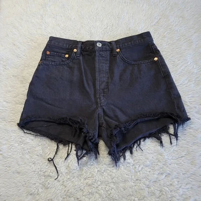 Pantalones Cortos de Jean RE/DONE Originales Años 90 Bajo Colgado Para Mujer 26 Negro Dobladillo Crudo Foto 1 de 4