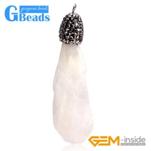 White Crystal Column Metal Zircon Caps Pendant for Women Necklace Cord & Box - Picture 1 of 6