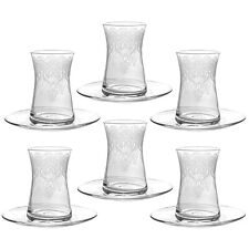 12pc Turkish Tea Set Glass Teacups Saucers Zamzam Cups Glasses Armudu 6x150 ml