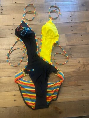 Coogi Swimwear. Black and Yellow with Tie Straps - Image 1 of 2