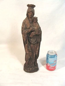 Antigua figura francesa tallada en madera pintada de Madonna y Niño del siglo XIX - Imagen 1 de 11