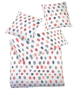 Schlafgut Mako Satin Bettwäsche Set 135 x 200 cm 100% Baumwolle Rot blau grau - Bild 1 von 3