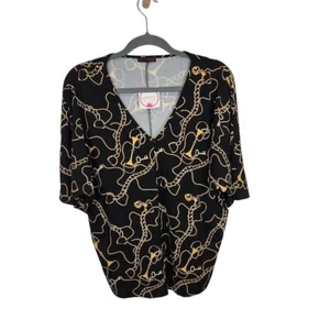 Shiela Rose Half Sleeve Chain Print Blouse in Black - Size Small - Picture 1 of 7