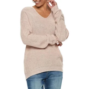 SO Juniors' Mauve Marl Lace-Up Back Pullover Sweater - Size M - NWT - Picture 1 of 2