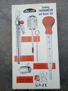 Vintage Acu-Rite COOKING THERMOMETER AND BASTER SET Complete in Box Unused - Picture 1 of 3