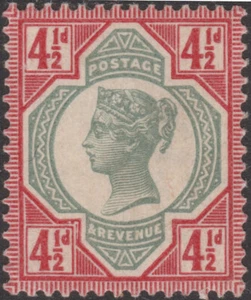 1892 JUBILEE VARIETY SG206 41/2d GREEN CARMINE CONSTANT MINT HINGED K34g - Picture 1 of 2
