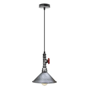 Ceiling Pendant Light Vintage Brushed Silver Metal E27 Adjustable Cable - Picture 1 of 6