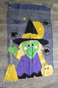 Outdoor House Flag Banner Fall Autumn Halloween Trick or Treat Flying Witch Bats - Picture 1 of 13
