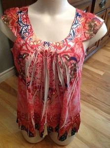 B. FRIENDS bunter orange/mehrblumiger Druck mit Verzierungen/Sublimation Top mittel - Bild 1 von 7