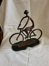 Bicyclist Cruiser Metal Sculpture Figurine Table Decor 10" Tall by 8 1/2" Long