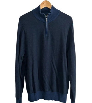 BONOBOS Merino Wool 1/4 Zip Sweater Blue Gray Herringbone Size Med - Imagem 1 de 4