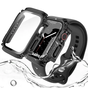 For Apple Watch Series 9 8 7 45/41MM Tempered Glass Screen Protector Case Cover - Picture 1 of 10