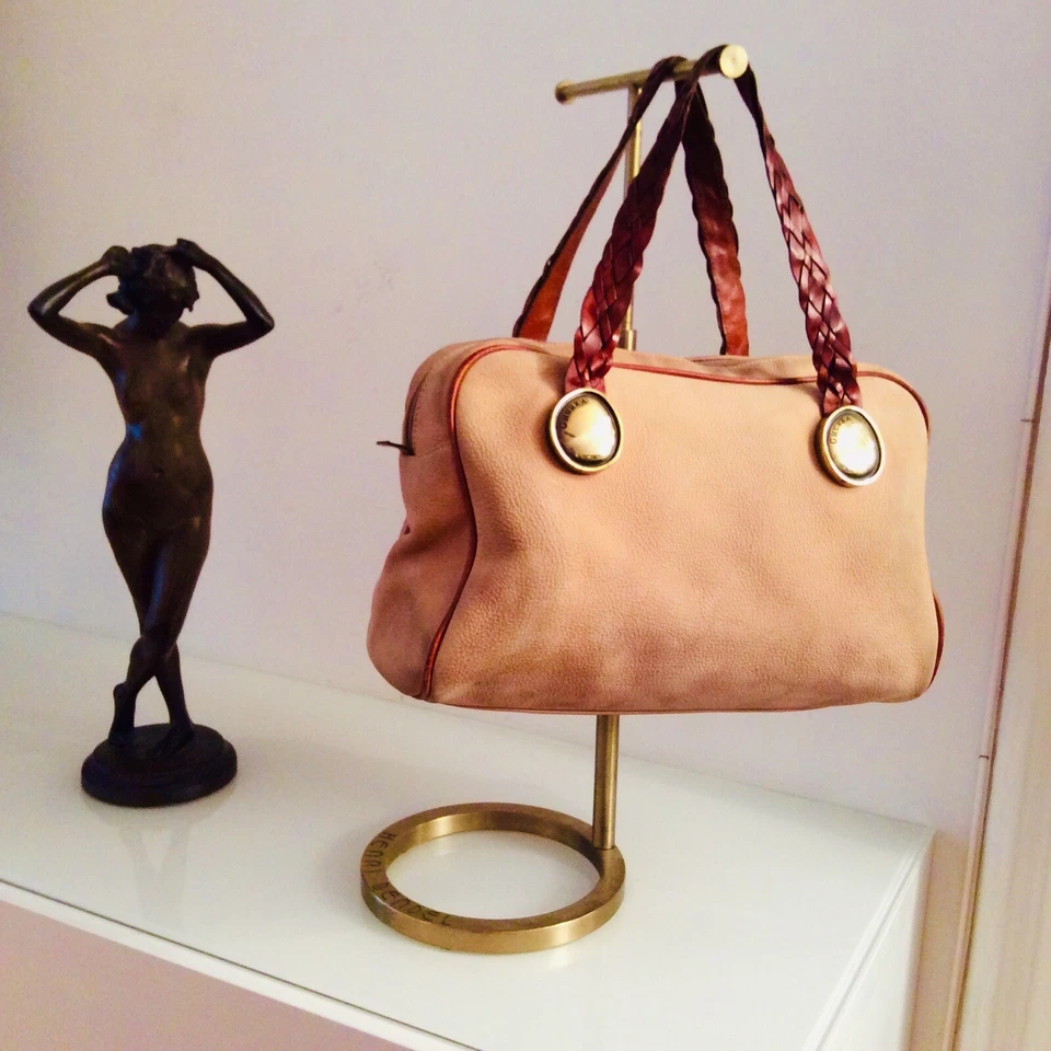 Bolsa satchel vintage de camurça Ghurka couro briado alça dupla - Imagem 1 de 4