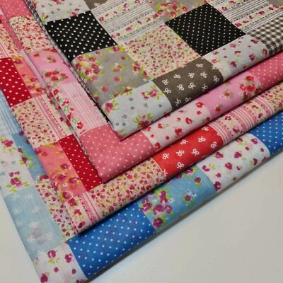 TEXTILE STATION Floral Gingham Poly Cotton Fabric Polycotton Quilting Dress Craft Material 45"