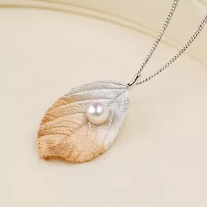 Baby Size 4.5-5mm White Akoya Saltwater Pearl Pendant 950 Sterling Silver Leaf - Picture 1 of 10