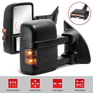 Pair Power Heated Smoke Tow Mirrors For 99-07 Ford F250 350 450 550 Super Duty - Picture 1 of 10