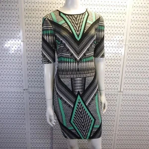 Bisou Bisou Kleid Damen Größe 6 Etui schwarz weiß grün aztekisch geometrisches Muster Freizeit - Bild 1 von 12