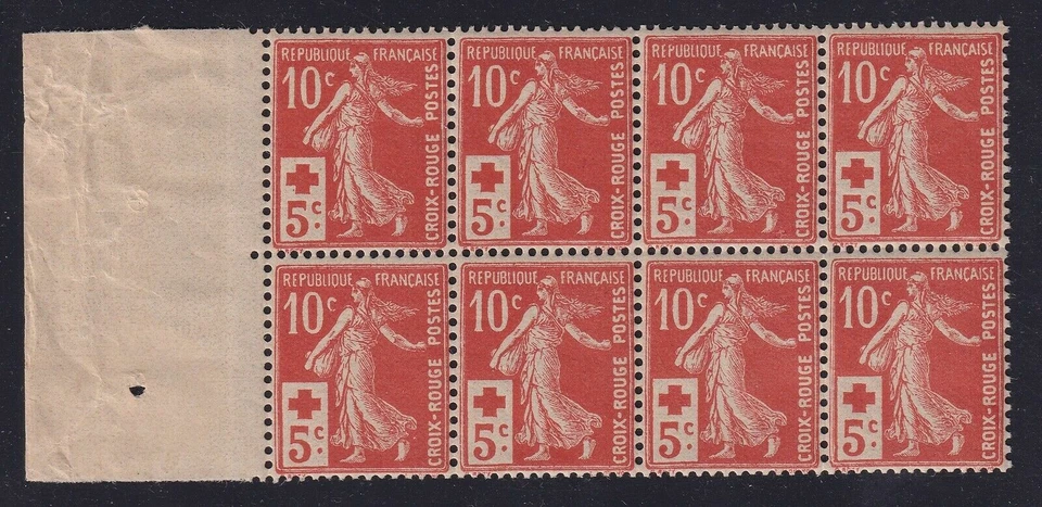 FRANCE YVERT 147 SCOTT B2 " RED CROSS SOWER 10c+5c RED 8 STAMPS " MNH VF W201D - Image 1 of 2