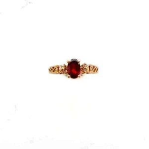 Natural Red Garnet and Diamonds Gemstone 10k Yellow Gold Vintage Women Ring R089 - Picture 1 of 4
