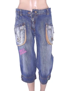 Monella Vagabonda Pantalone Jeans Donna Capri Taglia L Large Polpaccio Blu Denim - Picture 1 of 14