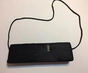 Gunne Sax Bag Black Satin Evening Wedding Prom Clutch Rhinestone Bow Strap Purse - Picture 1 of 5