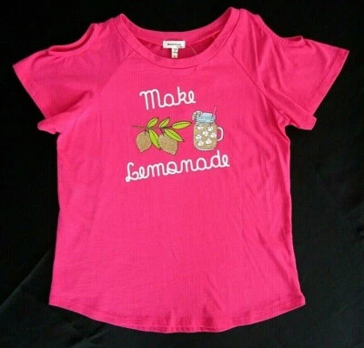 Top Monteau Niñas Grande Fucsia Hombro Frío 'Hacer Limonada' Gráfico Brillo Foto 1 de 2
