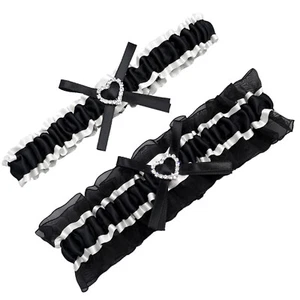 Schwarz Weiß Hochzeit Strumpfband Gürtel Set Braut Strumpfbänder für Braut Frauen Bein Strumpfband - Bild 1 von 6